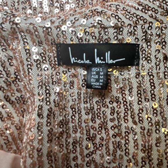 Nicole Miller Charlotte Allover Sequin Feather Trimmed Jacket Size Small‎ Gold - Picture 9 of 10